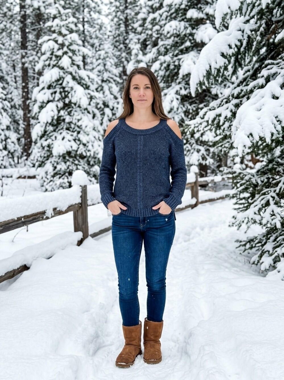 Indigo & Rose Large Blue Knit Cold Shoulder Sweater Women